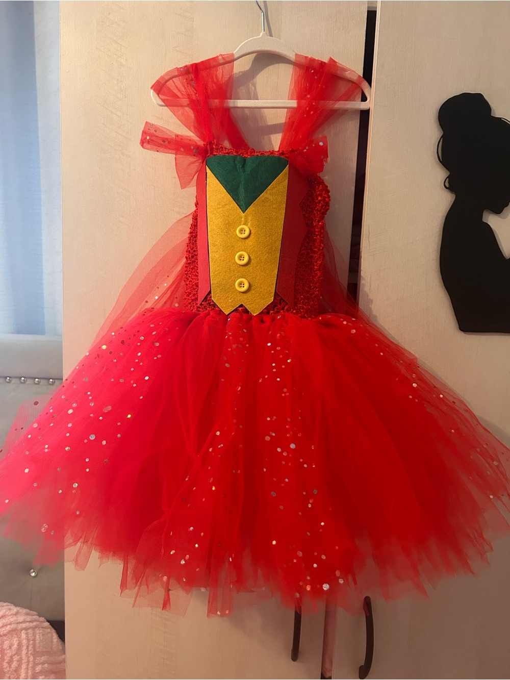 Red Tulle Kids Costume Dress with Gold Detail